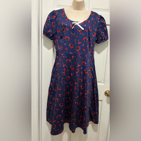Collectif Leanne 50s Mixed Berries Navy Blue Swing Dress - Picture 4 of 7